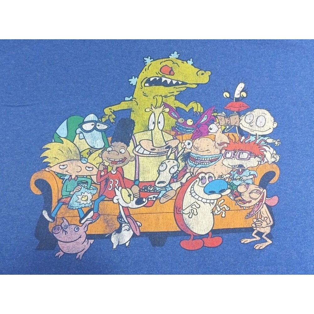 Vintage Nickelodeon Nicktoons T Shirt Blue Rugrats Reptar Arnold Ren Rocko XXL - Picture 10 of 11